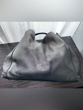 COACH Metallic Gunmetal Pebble Leather Edie 31